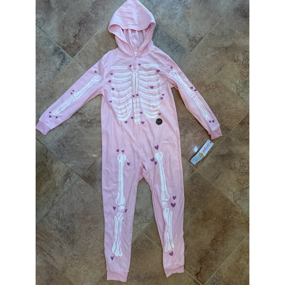 Girls' Cat & Jack Pink Halloween Skeleton Union Suit Size Large NWT Glow In Dark